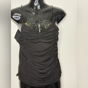 Almost Famous Black Ruched Mesh Spaghetti Strap Women Camisole Size L - NWOT